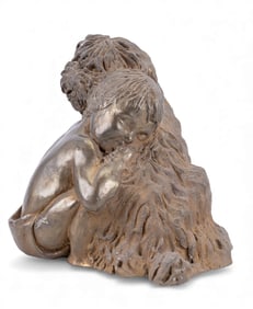 Bronze Sculpture of a Child with Dog