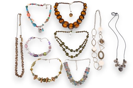 Wood, Glass, and Coral Beaded Necklaces