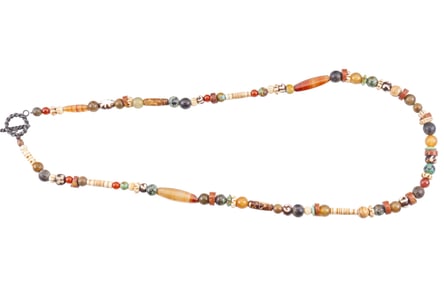 Carved Natural Material and Stone Necklace