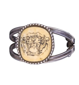 Sterling Silver Scrimshaw Tiger Cuff Bracelet