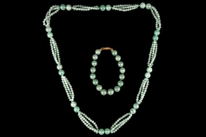 Jade Polished Bead Necklace and Bracelet