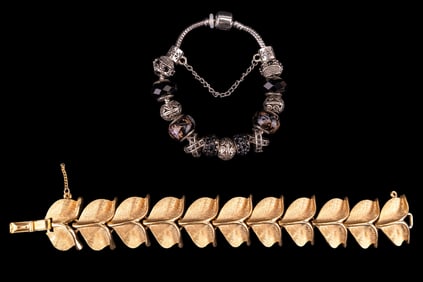 Sterling Charm and Gold Tone Designer Bracelet