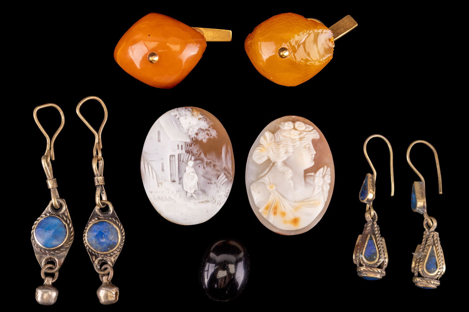 Afghan Tribal Earrings, Carnelian Cameos, Amber (1 of 9)