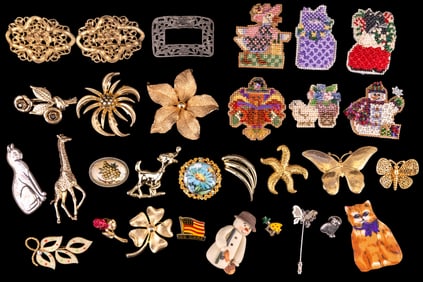 Vintage Gold Tone and Beaded Brooches