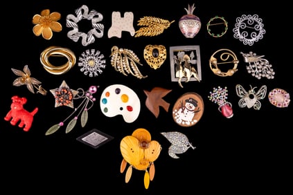 Rhinestone, Enamel, Hand Painted, & Other Brooches