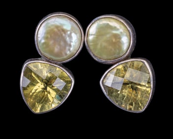 Peridot and Green Pearl Earrings