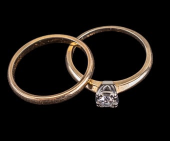 14K Gold and Diamond Band Set