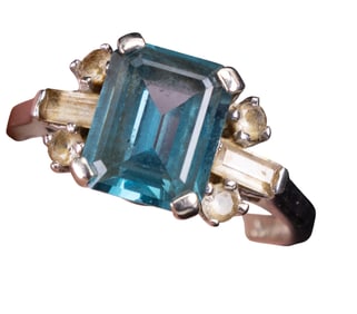 10K White Gold and Blue Topaz Ring