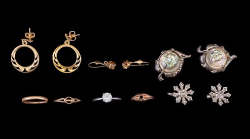 10K Gold Rings, 14K and Sterling Earrings