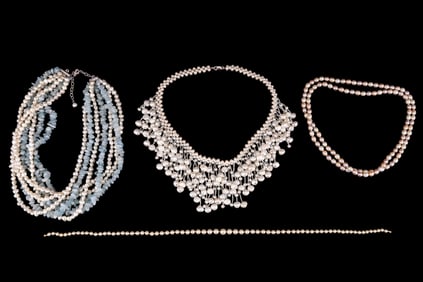 Pearl, Aquamarine Necklaces with Sterling Clasps