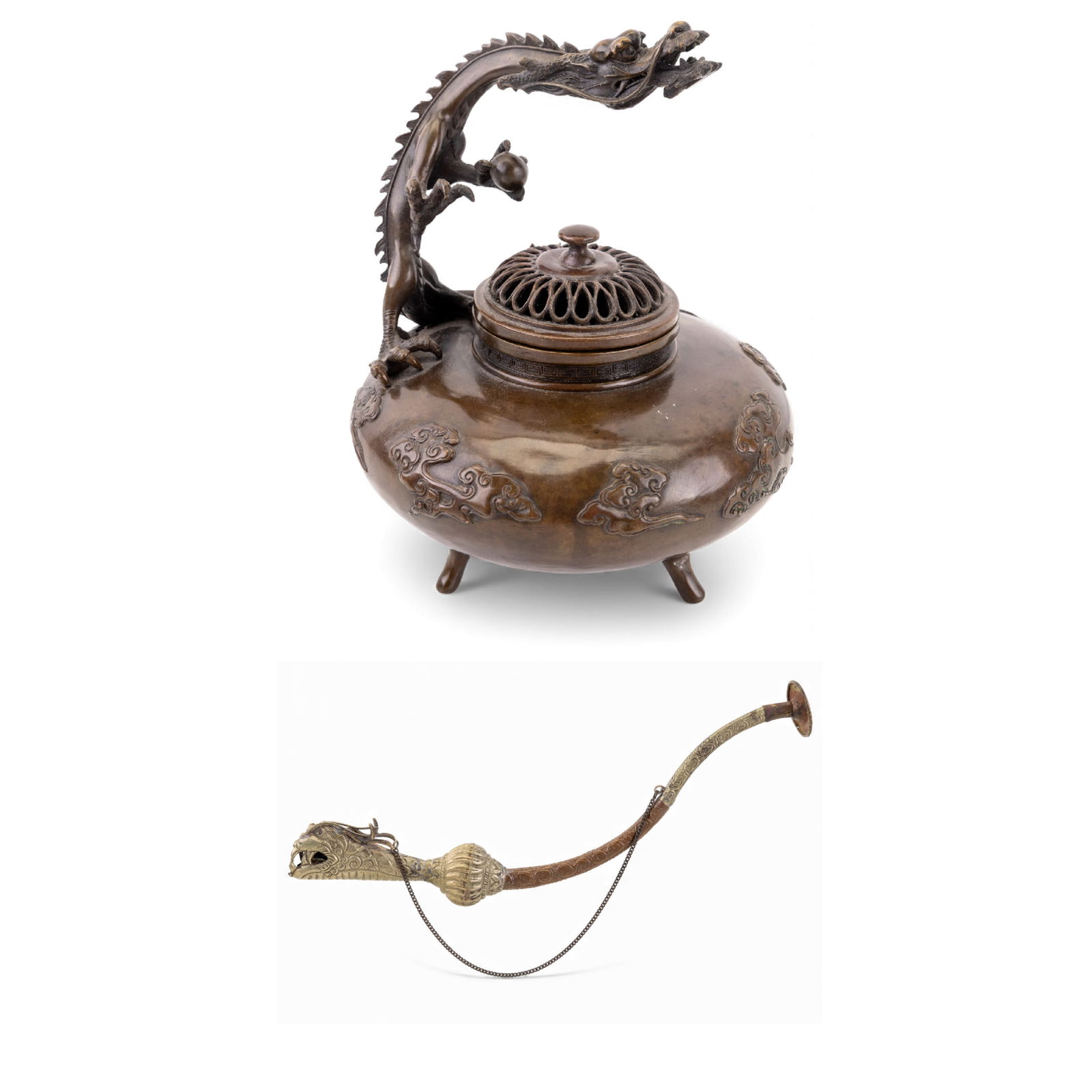 Antique Asian Bronze Censer, Dragon-Form Horn (1 of 16)