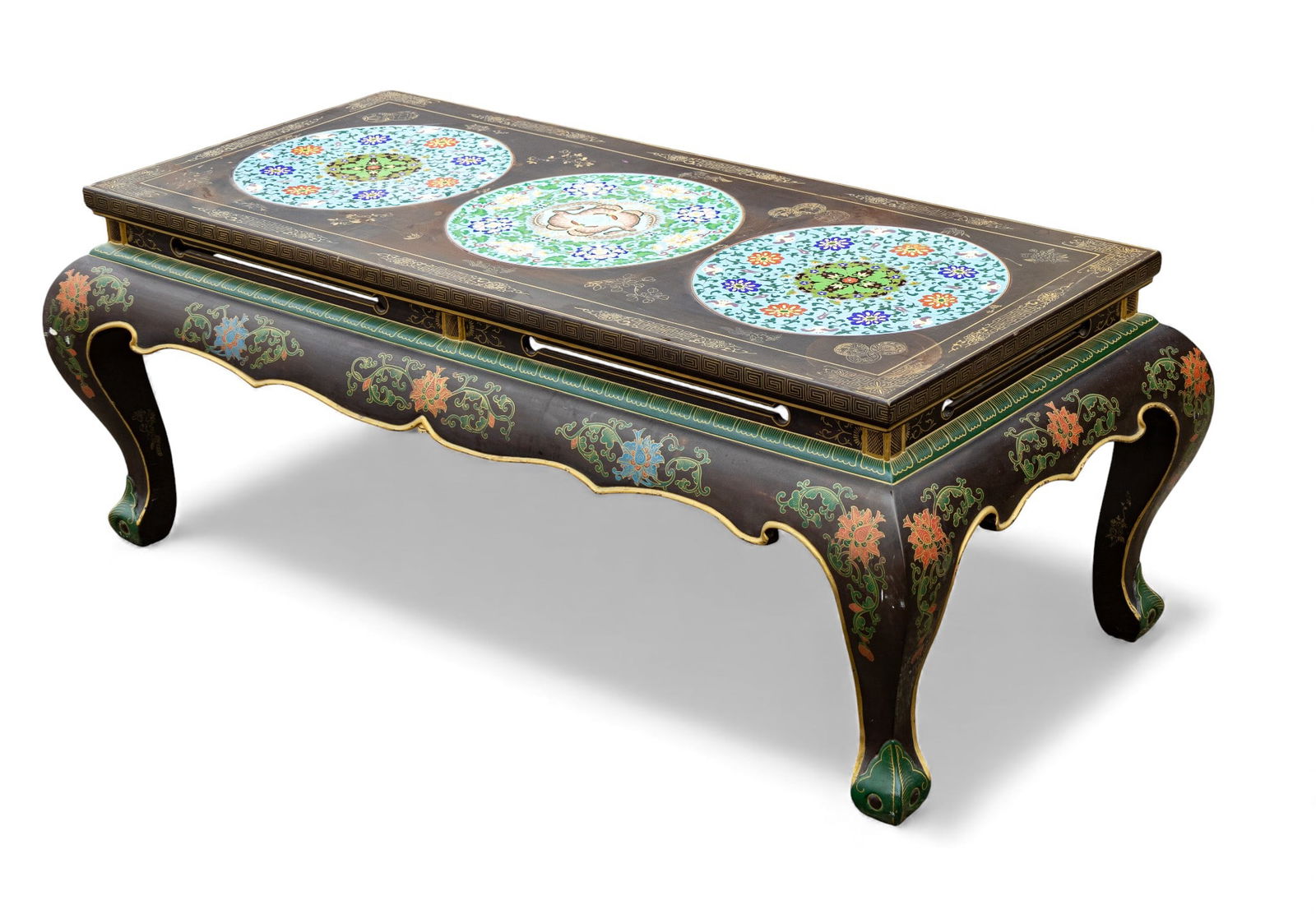 Asian Black Lacquer Inlaid Enamel Table (1 of 11)