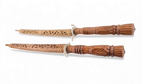 Carved Wood Indonesian Souvenir Swords