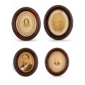 !9th C Oval Walnut Frames w/ Portrait Photos