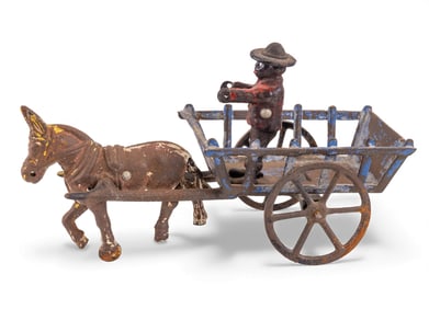 Antique Cast Iron Donkey Cart Toy