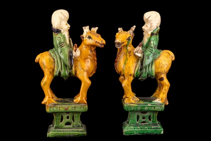 Pair of Sancai Earthenware Figures