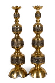 Monumental Asian Brass Candle Holders