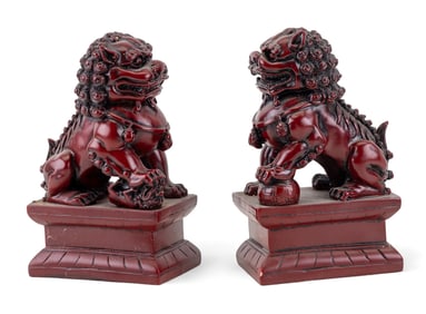 Cinnabar Fu Lion Statuettes