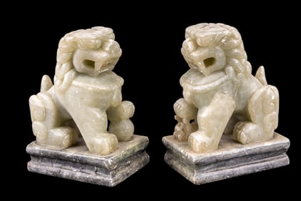 Jade and Marble Fu Lion Statuettes