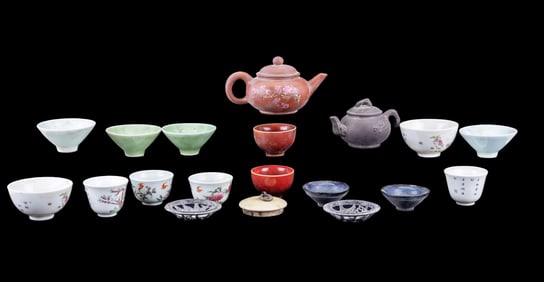 Chinese Porcelain Tea and Sake Cups, Tea Pots