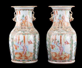 19th C Chinese Canton Famille Rose Vase Pair