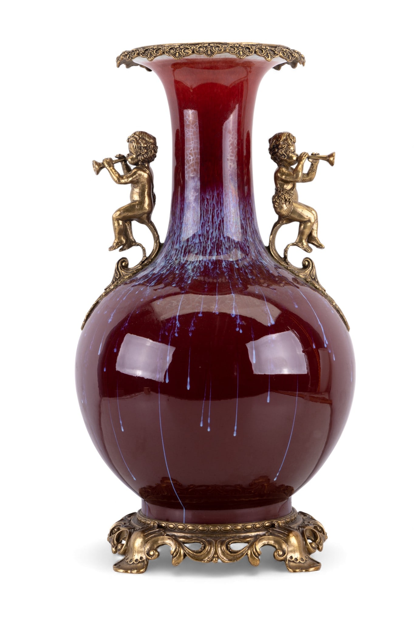 Antique Oxblood Porcelain Vase w/ Cherub Handles (1 of 14)