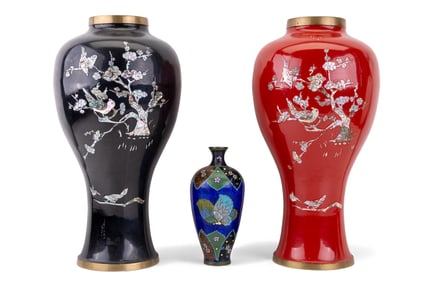 3 Asian Cloisonne Vases