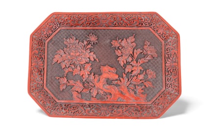 Carved Cinnabar Lacquer Tray