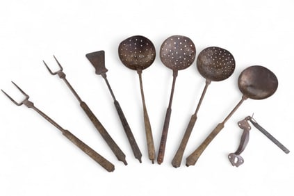 Antique Iron Long Cooking Utensil Group