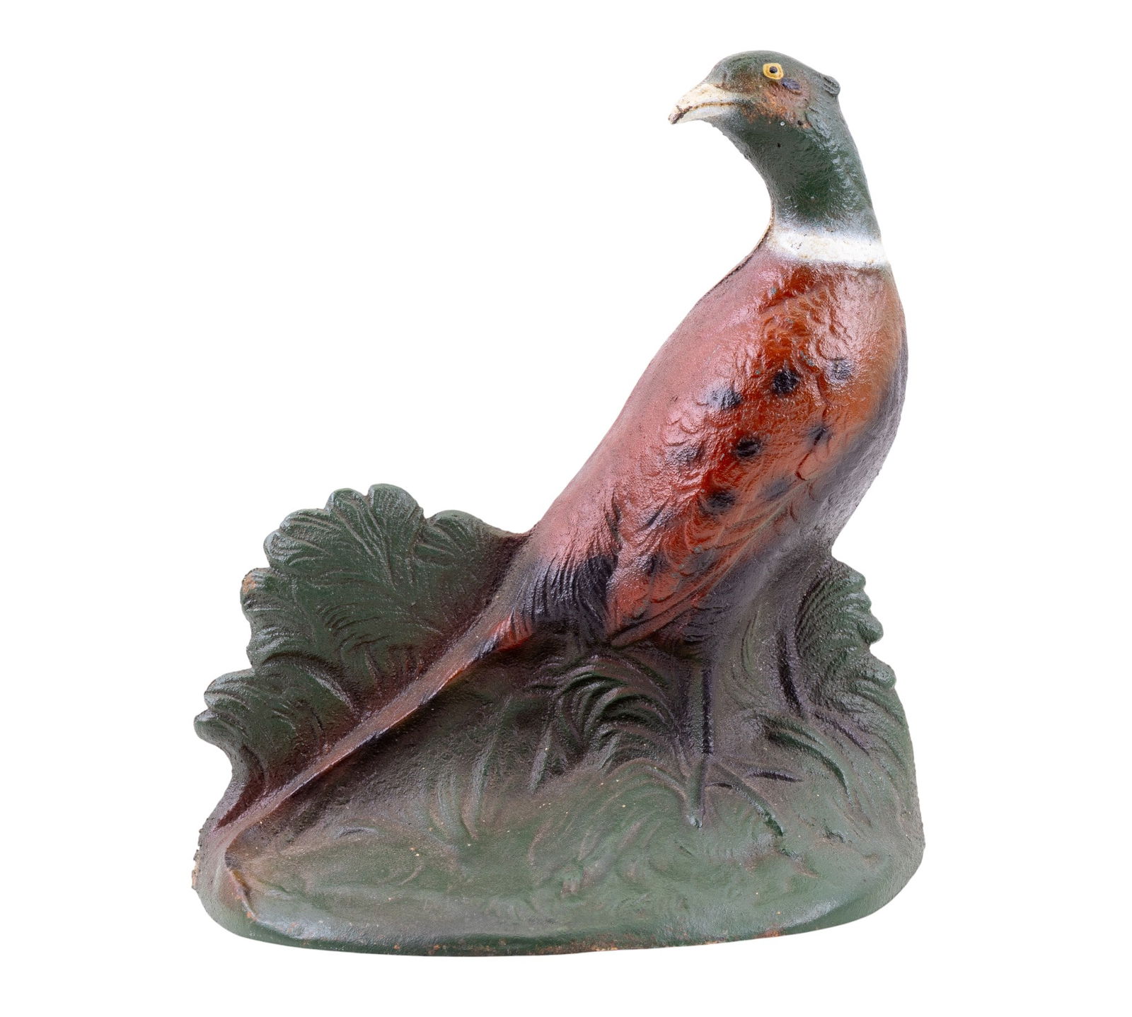 John Wright Cast Iron Pheasant Doorstop: Cast iron pheasant doorstop marked "John Wright Cast in U.S.A." Measures approx. 8.25" H.