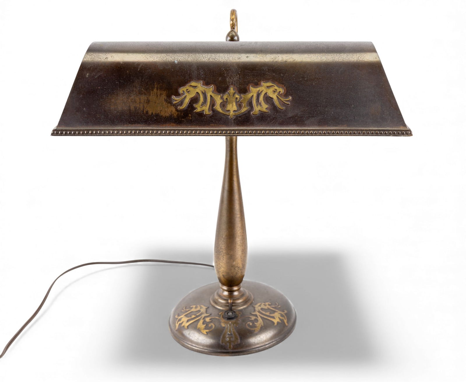 Antique Bronze Banker's Lamp w/ Figural Dec. (1 of 9)