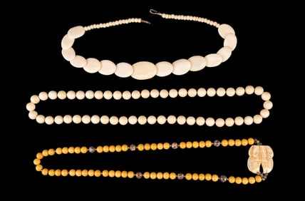 Carved Fish and Cloisonne Bead Necklace