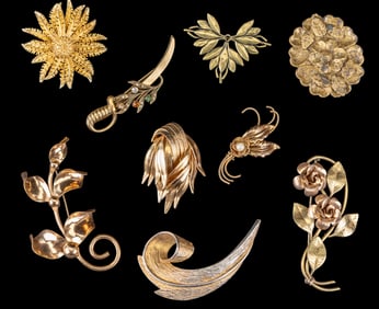 Vintage Gold Tone and Brass Pin Collection