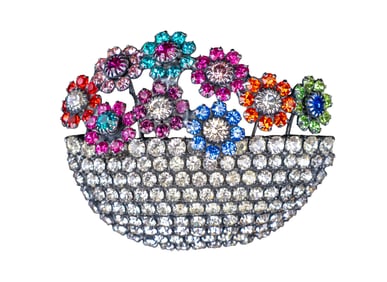 Vintage Bauer Floral Basket of Flowers Pin