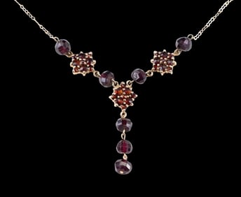 14K Gold & Garnet Cluster Lavalier Necklace