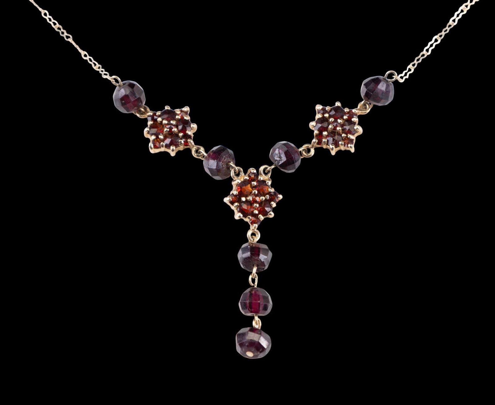 14K Gold & Garnet Cluster Lavalier Necklace (1 of 4)
