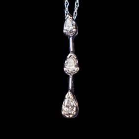 14K White Gold 3 Diamond Drop Necklace
