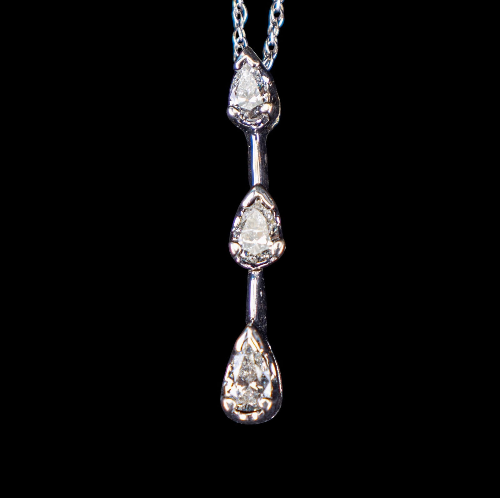 14K White Gold 3 Diamond Drop Necklace (1 of 6)