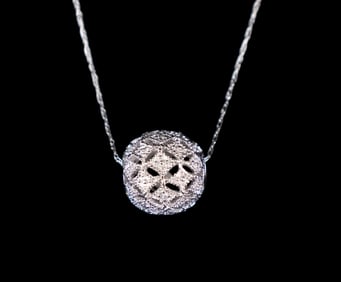 10K White Gold Filigree Sphere Necklace