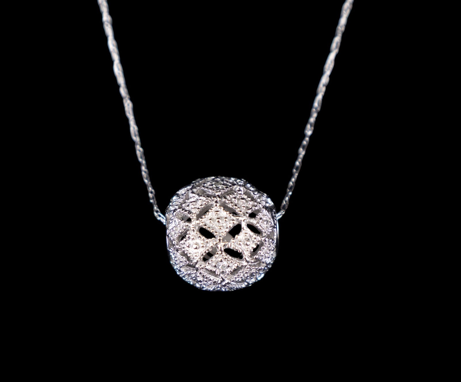 10K White Gold Filigree Sphere Necklace (1 of 8)