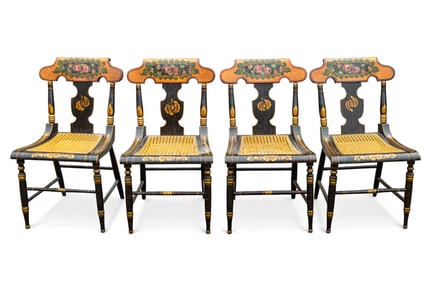 Early 19th C Painted Fancy Chairs (4) Cane Seats