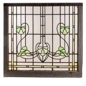 Art Nouveau Leaded Window ~3' H