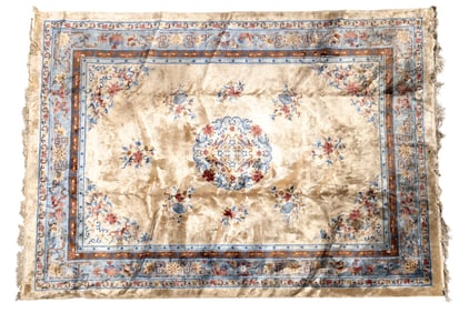 Large Chinese Hand-Knotted Silk Rug