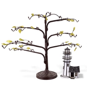 Metal Decorative Tree Sculpture and Lighthouse