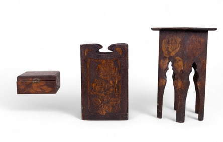 Early Flemish Pyrography Decorated Wood Pieces