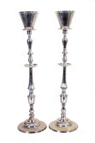 Pair of Silver Tone Decorative Torchieres