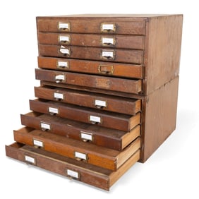 Antique Oak Map or Print Cabinets (Pair)