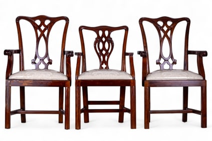 Country + Ribbon Chippendale Style Arm Chairs