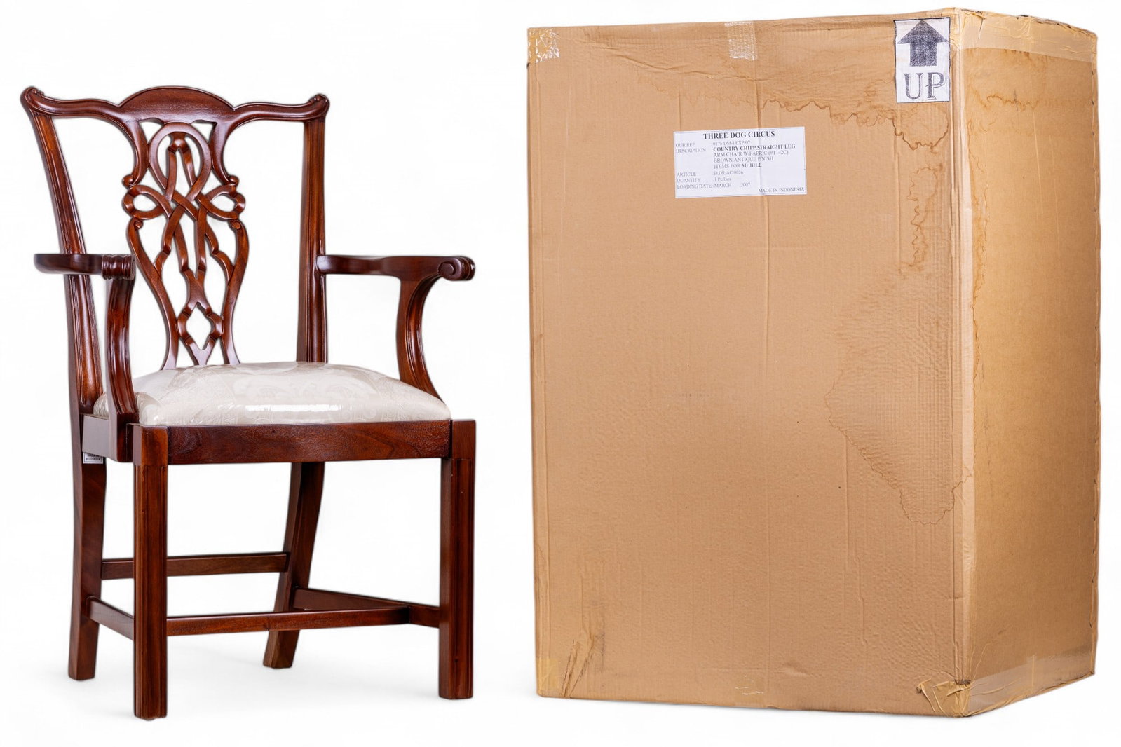 Country Chippendale Straight Leg Chair: Country Chippendale straight leg chair measuring approx. 36.75" h x 24" w x 18.5" d.