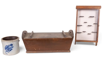 Dough Box, Blue Dec. Crock + Later Display Case